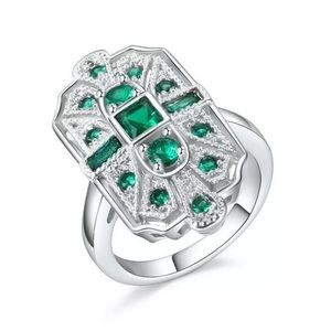 💖 Size 8 Emerald Green Art Deco Ring NEW